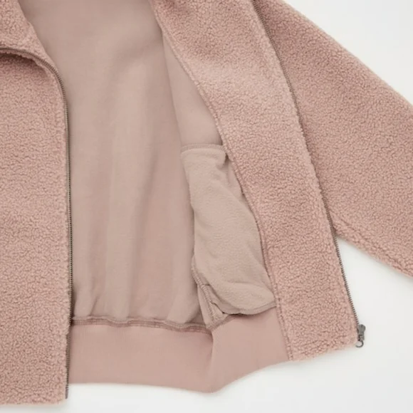 NWOT Uniqlo Cream Sherpa Fleece Pile Lined Cropped Teddy Bomber Jacket XS - Picture 4 of 16